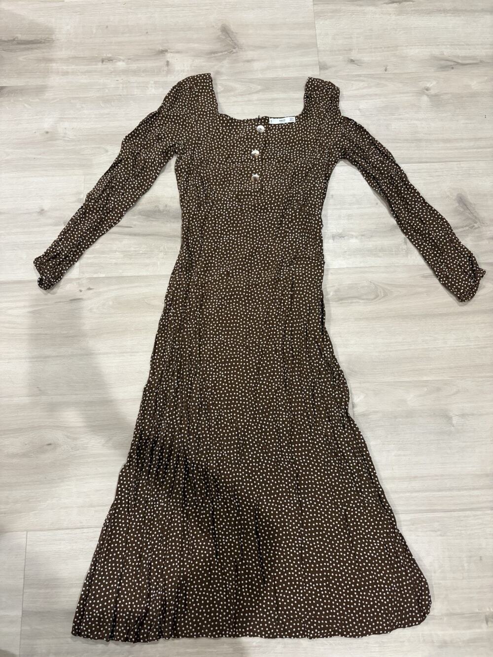 MNG Casual Brown Polka Dot Dress Size 2